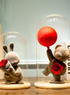 永生花发光玻璃罩防尘罩甜心兔告白熊工艺品摆件展示盒礼物手办