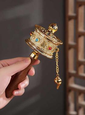 5厘米转经简手摇底座合金双轴承西藏工艺品转简摆件经手摇转筒