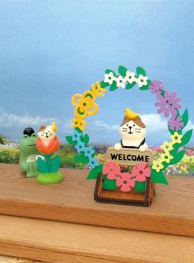 花园农夫地鼠猫咪粉花猫摆件礼物桌面拍摄道具日式猫ZAKKA