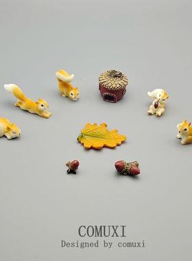 仿真小动物 小松鼠一家 小号松果树脂玩偶手办模型公仔微景观摆件