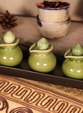 泰式spa东南亚芳疗陶瓷精油瓶调配工具套装绿白黑色鸭嘴闻香选香