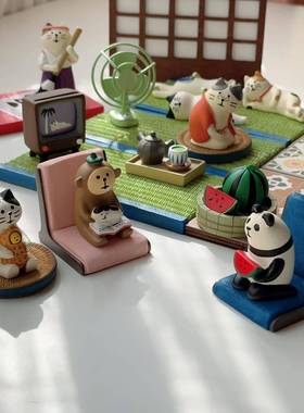 午后憩意日式猫咪榻榻米摆件 ins可爱迷你小猫睡觉生活治愈小摆物