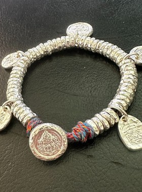 纯手工银链 手工锤纹盘p缠 网红情侣手链 手工制作手链足银999手