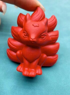砂保真摆件中可爱家男女红车内朱砂摆件狐狸办公室摆件卡通大尾巴