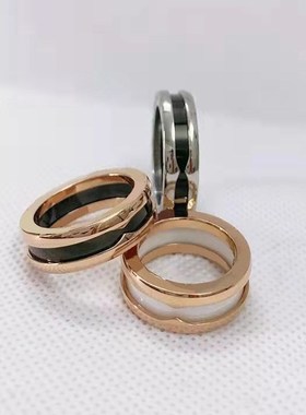 时尚黑白陶瓷戒指男女情侣对戒经典窄女戒指个性潮X流玫瑰金弹簧