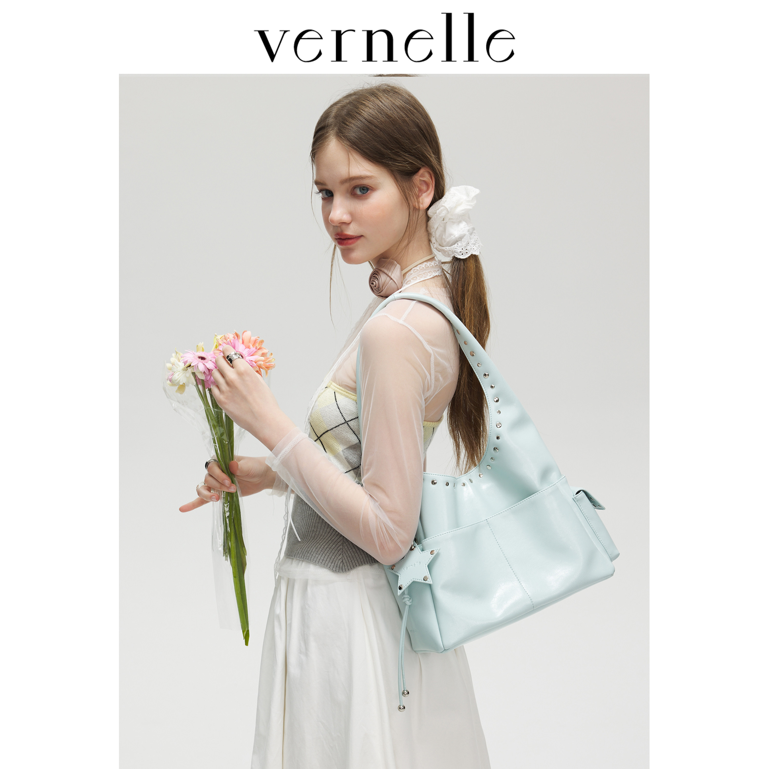 vernelle原创铆钉包通勤百搭单肩包高级感小众大容量腋下真皮女包,淘宝优惠券,粉丝福利购,淘宝优惠卷