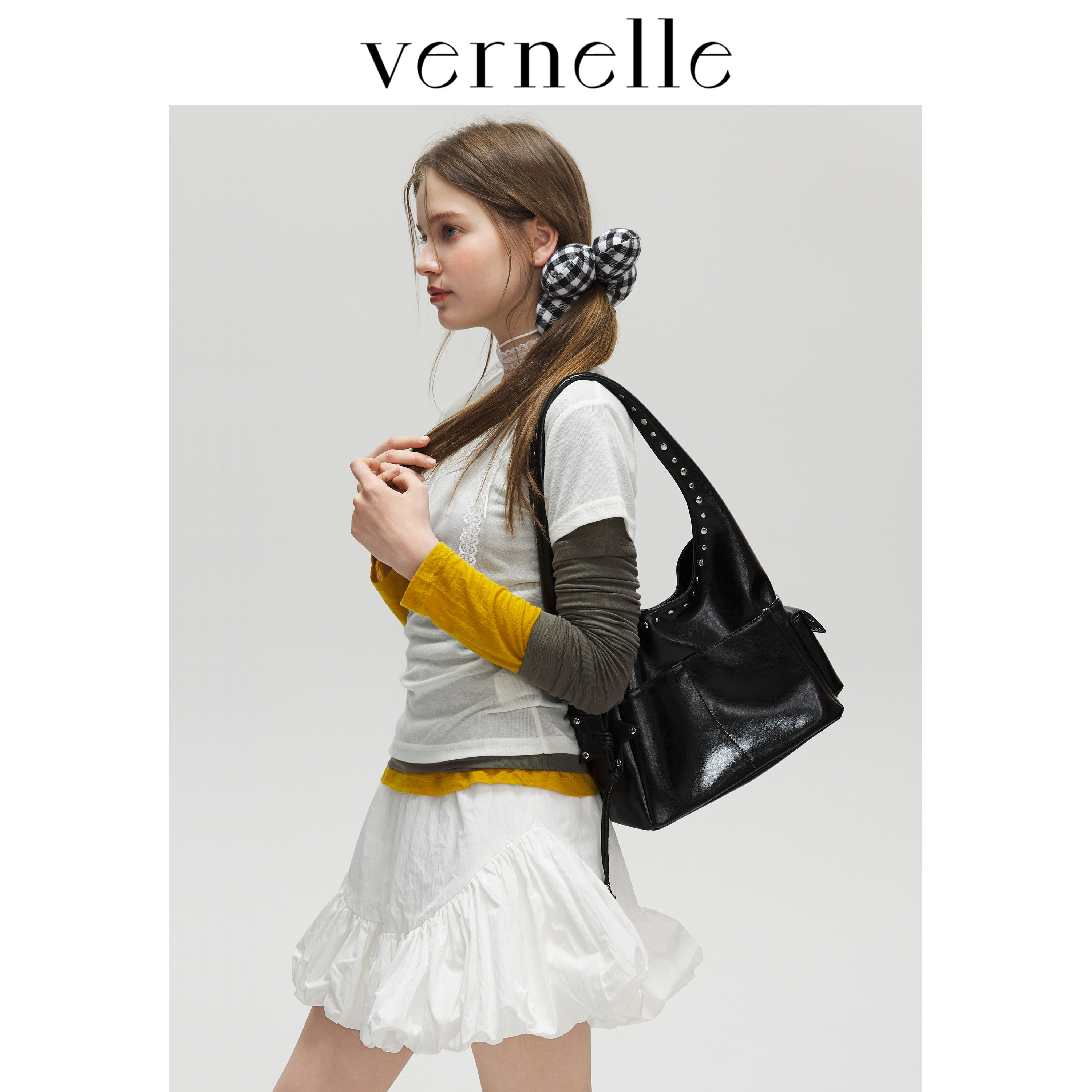 vernelle原创铆钉包通勤百搭单肩包高级感小众大容量腋下真皮女包,淘宝优惠券,粉丝福利购,淘宝优惠卷