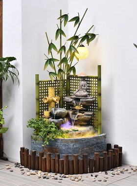 新中式阳b台花园景观庭院角落装饰户外田园假山造景鱼池循环水摆
