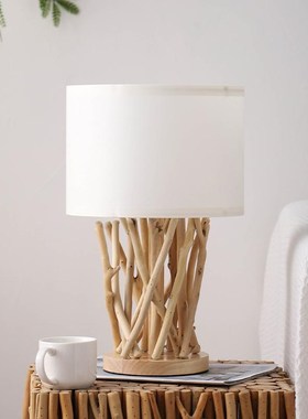 现代简约原木台灯客厅卧室高级感民宿氛J围灯床头柜创意艺术家用