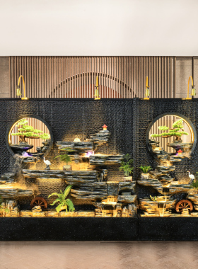 大型水幕墙流水屏风玄关隔断客厅公司酒店落地摆件W小院景观造景