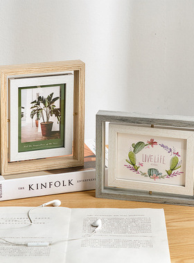 6寸7寸照片实木双l面相框画框摆台高级感客厅摆设装饰品摆件送礼