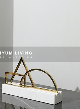 现代轻奢创意几何金属大理石w工具摆件样板房间家居软装饰品售楼