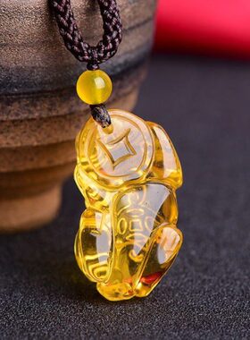 天然黄水晶礼物巴西项坠饰品女皮丘貔貅吊坠男黄色