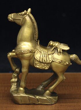 纯铜生肖马桌面小摆件苍蝇谐音常赢马上赢吉祥祝福书房客厅摆设品