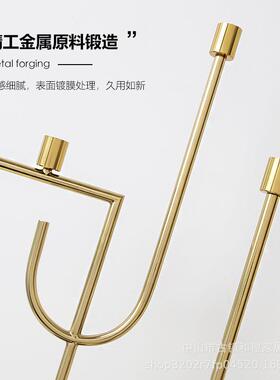 轻奢软装饰品  餐桌电视柜摆件 金色工艺品 样板房烛台大理石摆件