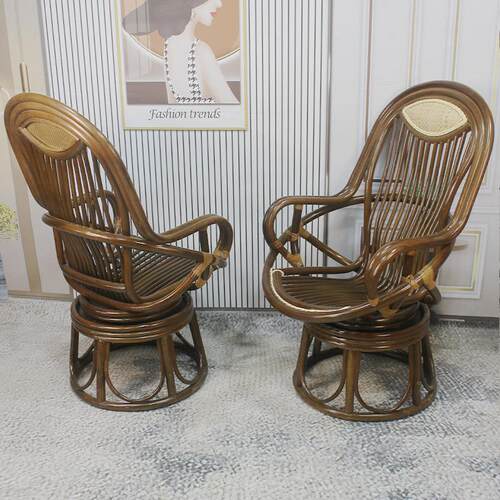 家用滕椅靠背椅天然真藤藤编旋转椅子阳台茶桌椅藤椅三件套电脑椅-图0