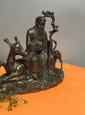 招财装饰品寿星电视柜家居人物雕塑摆件鹿黄铜 工艺品纯铜 寿星骑