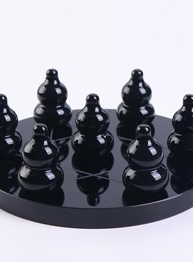 高档六字真言葫芦七星阵天然黑曜石葫芦北斗七星阵水晶球玄关摆件