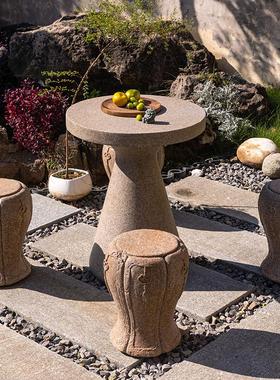 户外庭院石桌石凳一套家用花园桌椅下棋桌民宿院子别墅装饰造景