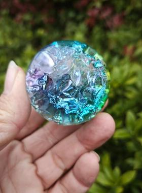 家居装饰摆件茶盘摆件炫彩冰花球鱼缸假山流水幻彩冰裂球玻璃球