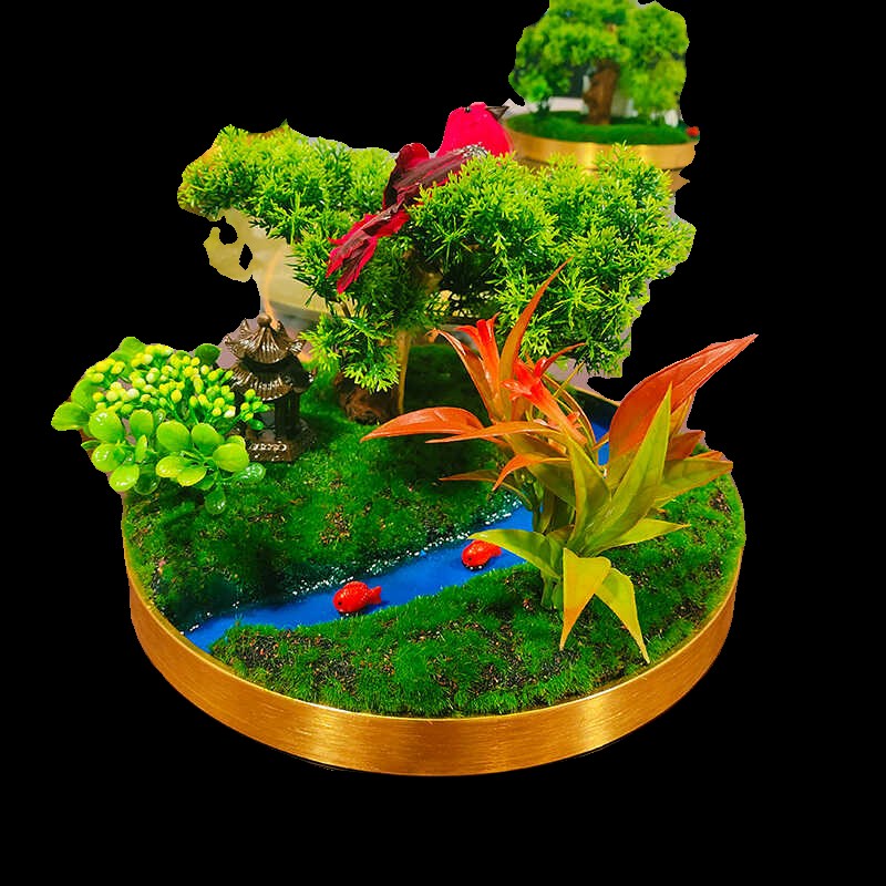 30c小圆桌中间摆件桌面装饰造景桌芯景观迎客松山水画大圆桌摆花 - 图3