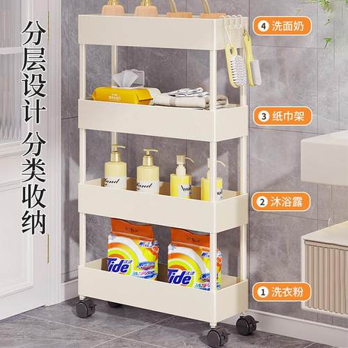 门后落地置物架移动夹缝小推车冰箱窄缝隙柜化妆室厨房客厅收纳层 - 图0