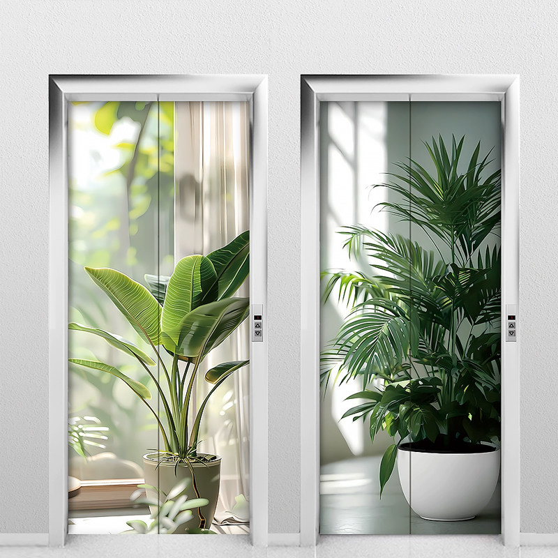 2026新款绿植入户电梯门贴纸装饰画高级感玄关风一梯一户自粘贴画,淘宝优惠券,粉丝福利购,淘宝优惠卷