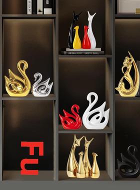 天鹅饰品欧式家居陶瓷无障碍豪华展示柜工艺品入口客厅电视酒柜装