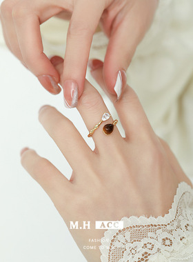 鱼头星星食指戒轻奢虎眼石戒指女生开口可调节小众复古礼物正品潮