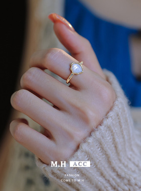 鱼头星星小众设计感时尚简约贝母手饰戒指女生食指戒个性百搭正品