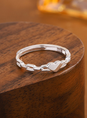 鱼头星星小众时尚指环S999纯银简约食指戒约会爆款爱心戒指女生