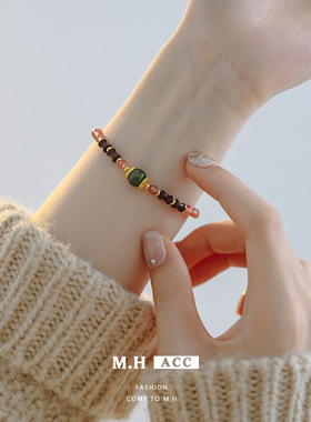 鱼头星星新中式复古南红檀木女生简约手串串珠手链礼物饰品正品潮