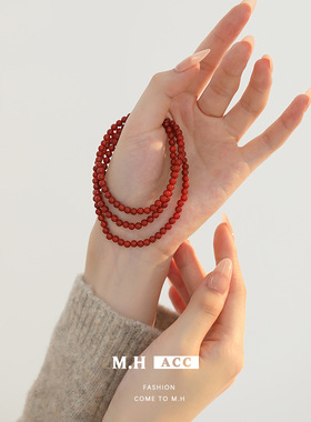 鱼头星星轻奢小众简约多层手链女生本命年叠戴南红玛瑙手串正品潮