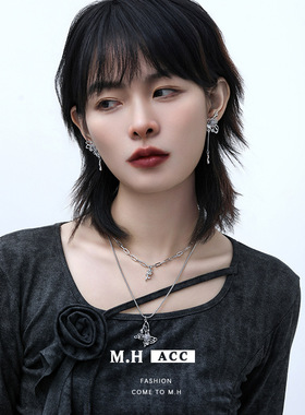 鱼头星星耳坠清新项链耳钉银针镂空蝴蝶耳饰女生韩系时尚甜酷礼物