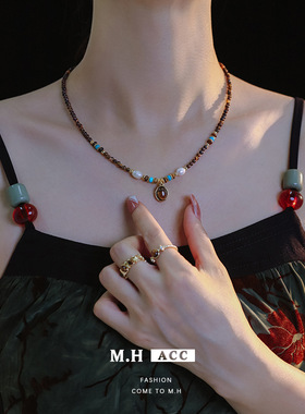 鱼头星星吊坠项链女生百搭美拉德虎眼石轻奢感小众设计复古礼物潮