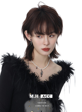 鱼头星星轻奢感气质甜酷时尚蝙蝠翅膀珍珠锁骨链项链女生礼物饰品