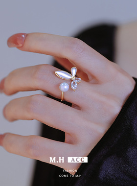 鱼头星星锆石开口戒指个性女生轻奢时尚精致蝴蝶珍珠官方正品饰品