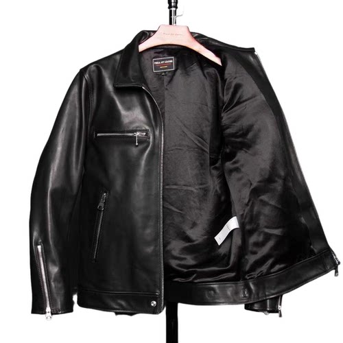 饮奶牛皮翻领夹克.男士春秋高端黑色翻领时尚商务短款修身皮衣 - 图2