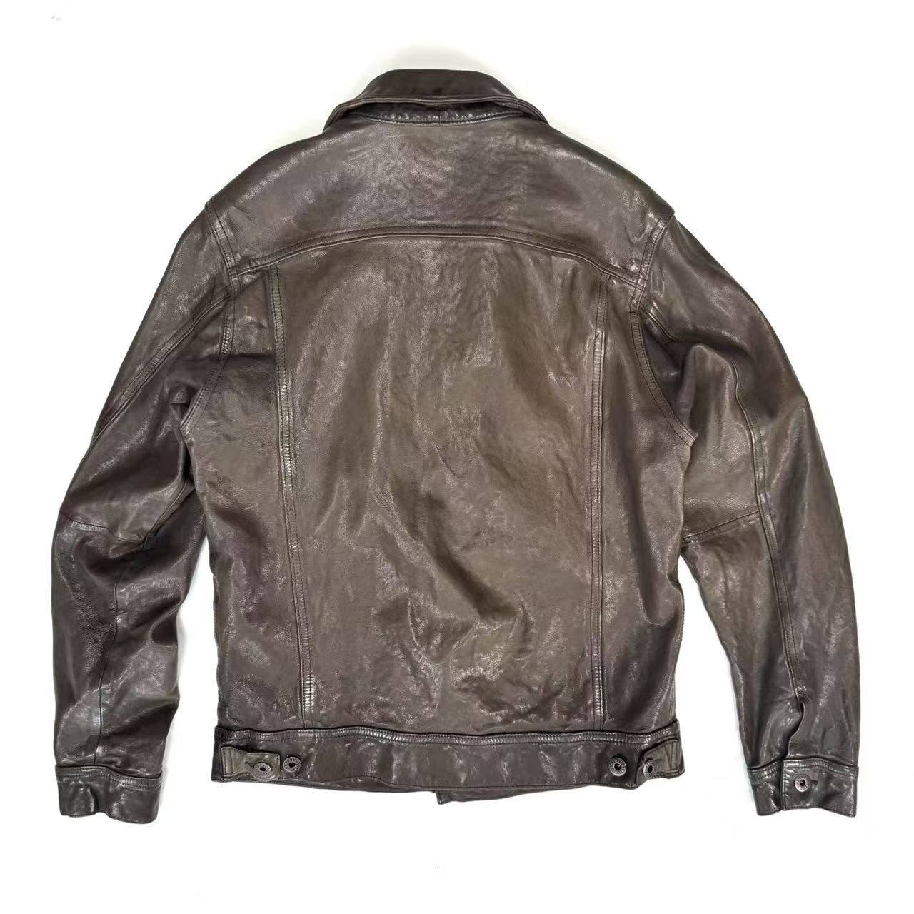 羊牛仔507夹克.男士翻领百搭无涂植鞣头层绵羊皮经典春秋休闲皮衣 - 图0