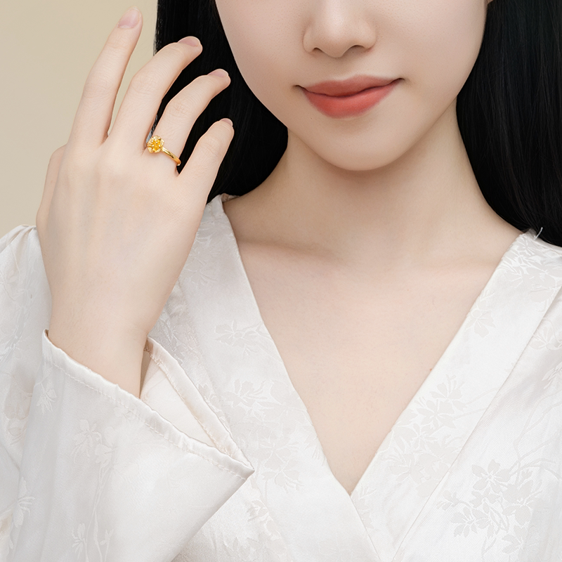 Tianmei Jewelry pure gold 999 five-petal flower ring
