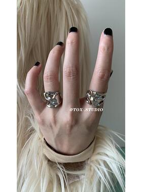 TOX ACC小众设计开口凹凸肌理感百搭熔岩帅气戒指高级感简约指环