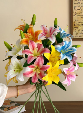仿真百合花高档手感pu假花混色