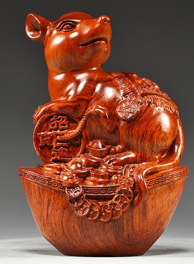 木雕十二生肖摆件大号一实木质鼠牛虎兔龙蛇马羊猴鸡狗猪工艺品