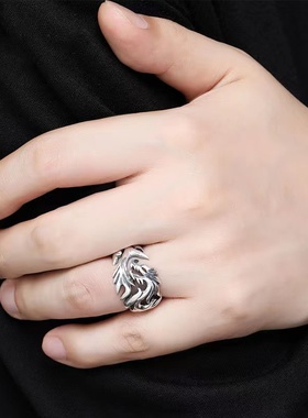 s925银中国风开口戒指男士单身霸气龙纹指M环复古嘻哈泰银潮男个