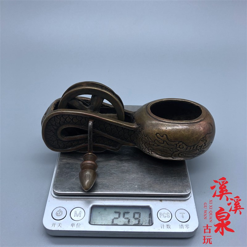 Pure brass old antique Qing Dynasty dragon playing beads pattern old ink bucket old objects retro micro-carving antiques miscellaneous collection