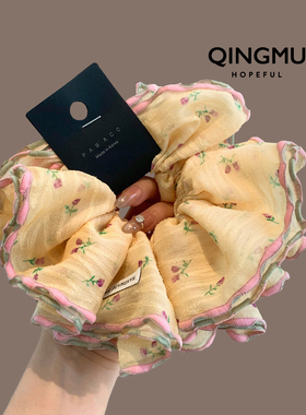 春夏新款黄色碎花立体大肠发圈女韩系氛围感扎头发绳丸子头花发饰