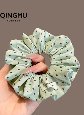 可爱抹茶绿色波点大肠发圈韩版少女心扎低马尾发绳丸子头发饰头圈