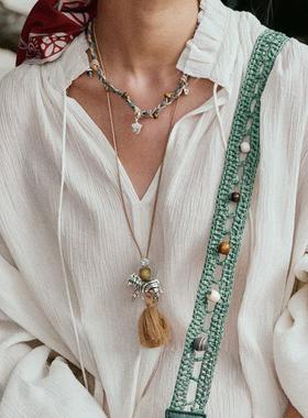 原创设计覆古彩绘大斑马流苏长项炼女轻奢高级编绳小马吊坠毛衣炼