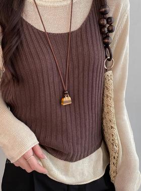 美拉德棕色项炼女2025新款高级感秋冬搭配长款毛衣炼吊坠配饰挂件