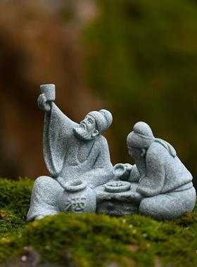 鱼缸盆景假山对弈老者造景摆件微景观古风彷真下棋老者桌面装饰品